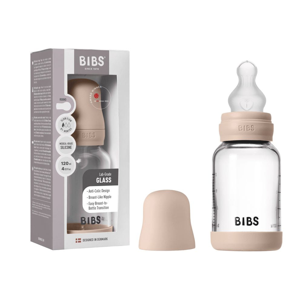 BIBS Lasinen tuttipullo korkilla (120ml), Blush.