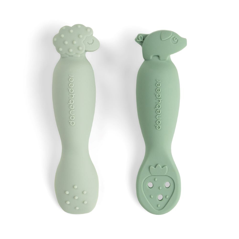 DONE BY DEER Silikoniset ensilusikat 2-pack Tiny Farm - Green